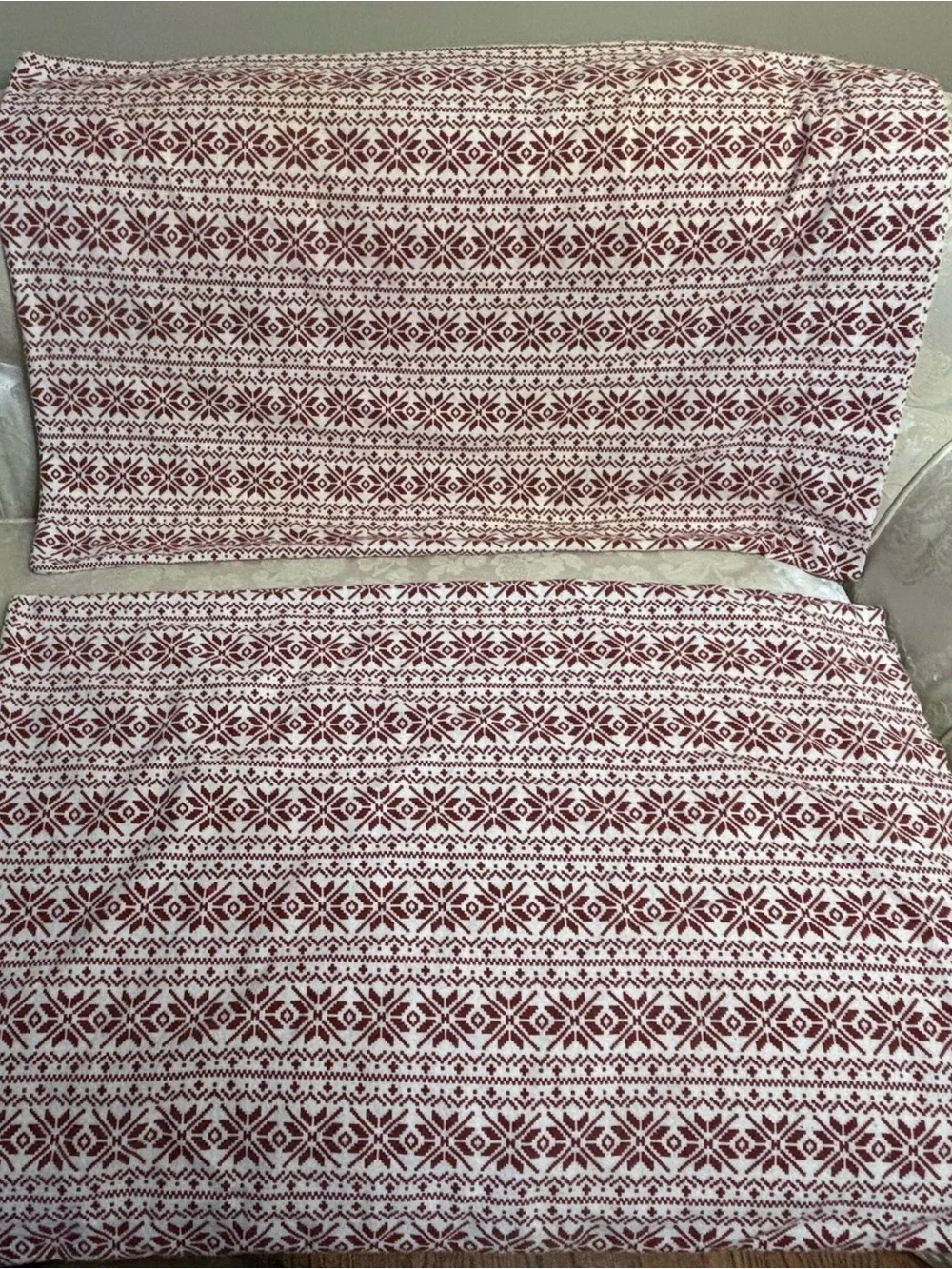 2 Flannel Nordic Snowflake Standard Pillowcase Set of 2 Winter Made in Turkey